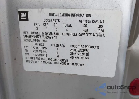 2001 Buick Lesabre Custom z USA, uszkodzony, nr VIN 1G4HP54KX1U247748